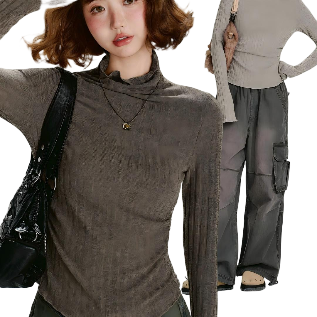 Mock Neck Long Sleeve Fitted Layering Top - view 3