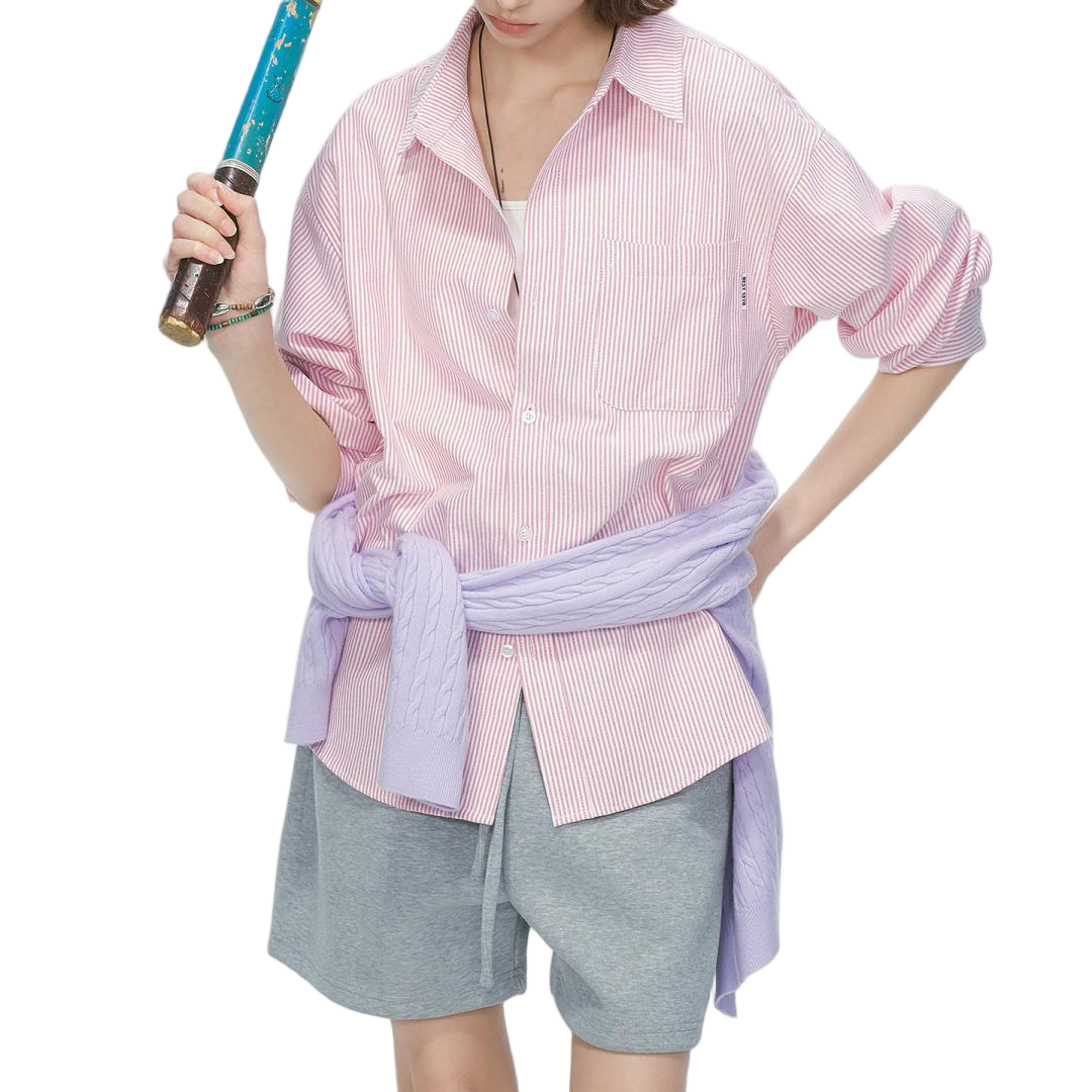 Pink Stripe Relaxed Fit Button Down Shirt - view 2