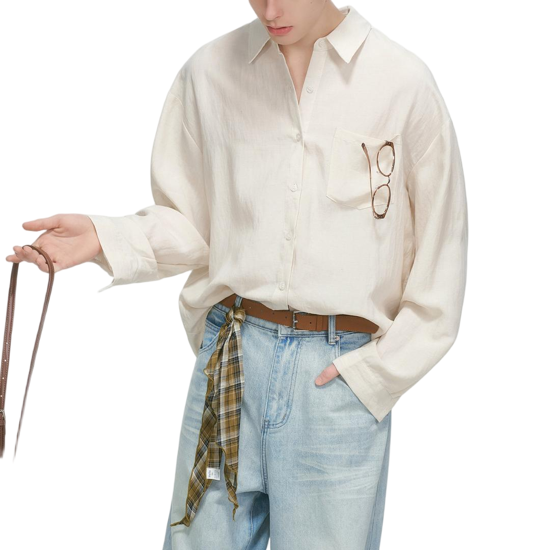 Mint Green Linen Blend Relaxed Button Down Shirt - view 2