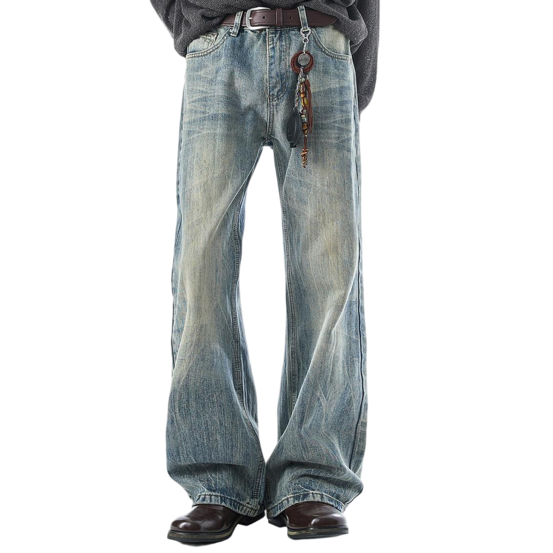 Vintage Wash Flare Baggy Denim Pants - view 2
