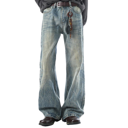 Vintage Wash Flare Baggy Denim Pants - view 2