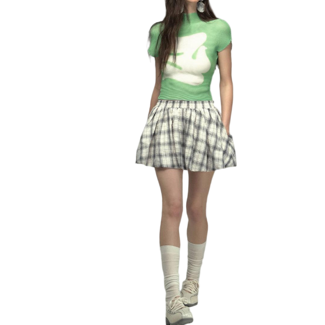 Pleated Gingham Relaxed Fit Tee - view 2