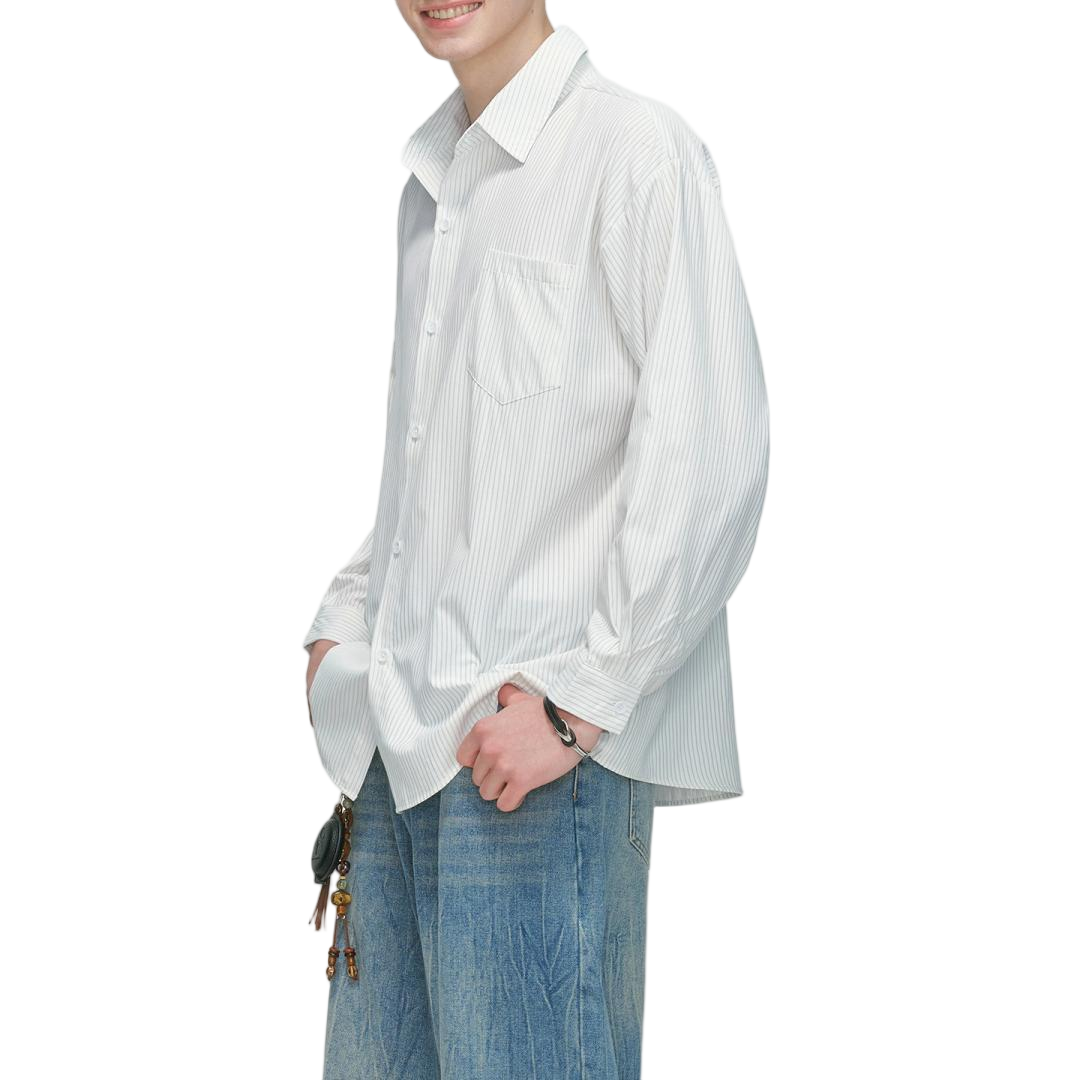 Blue Striped Long Sleeve Button Down Oxford Shirt - view 2