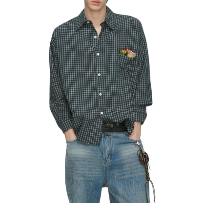 Blue Gingham Long Sleeve Button Down Shirt - view 2