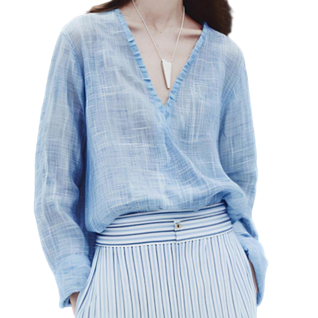 Oversized Lightweight V-Neck Linen Blouse - view 2