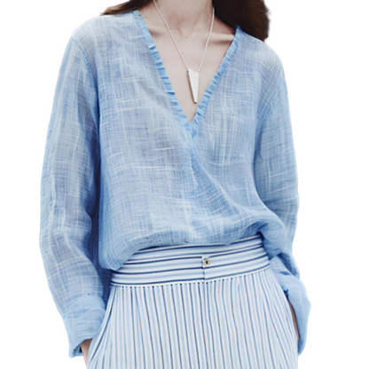 Oversized Lightweight V-Neck Linen Blouse - view 2
