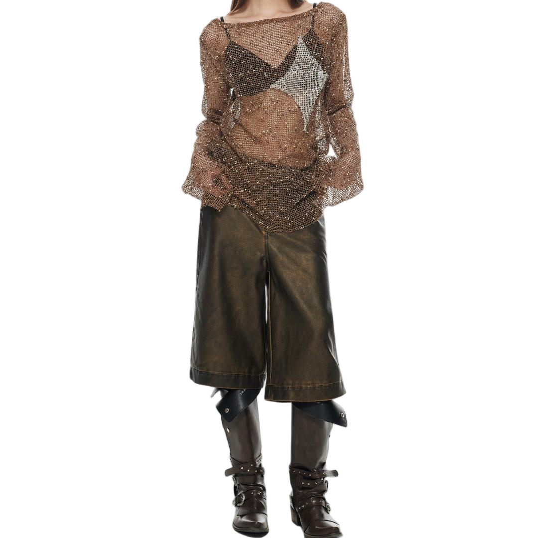 Star Cut-Out Oversized Mesh Top - view 3