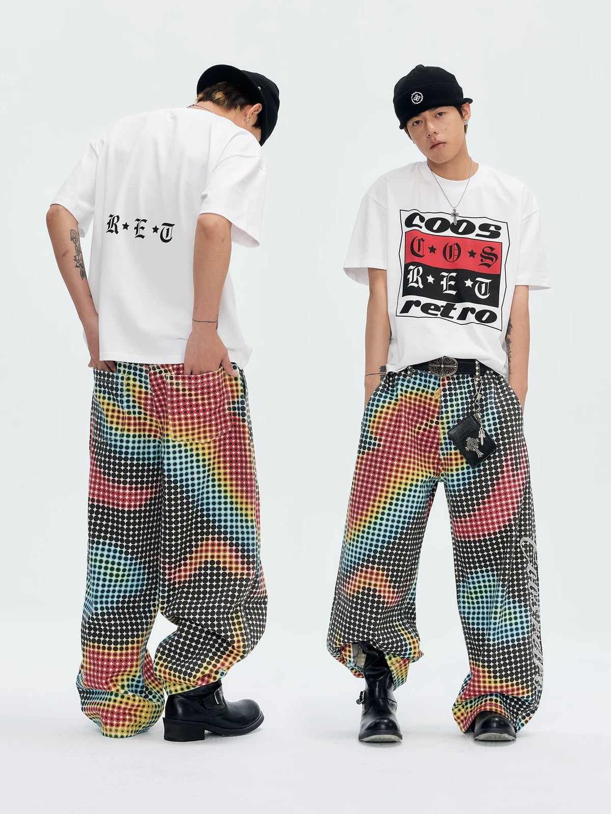 Gradient Camo Wide-Leg Pants front and back on model