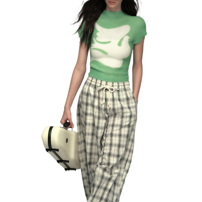 Pleated Gingham Relaxed Fit Tee - view 3