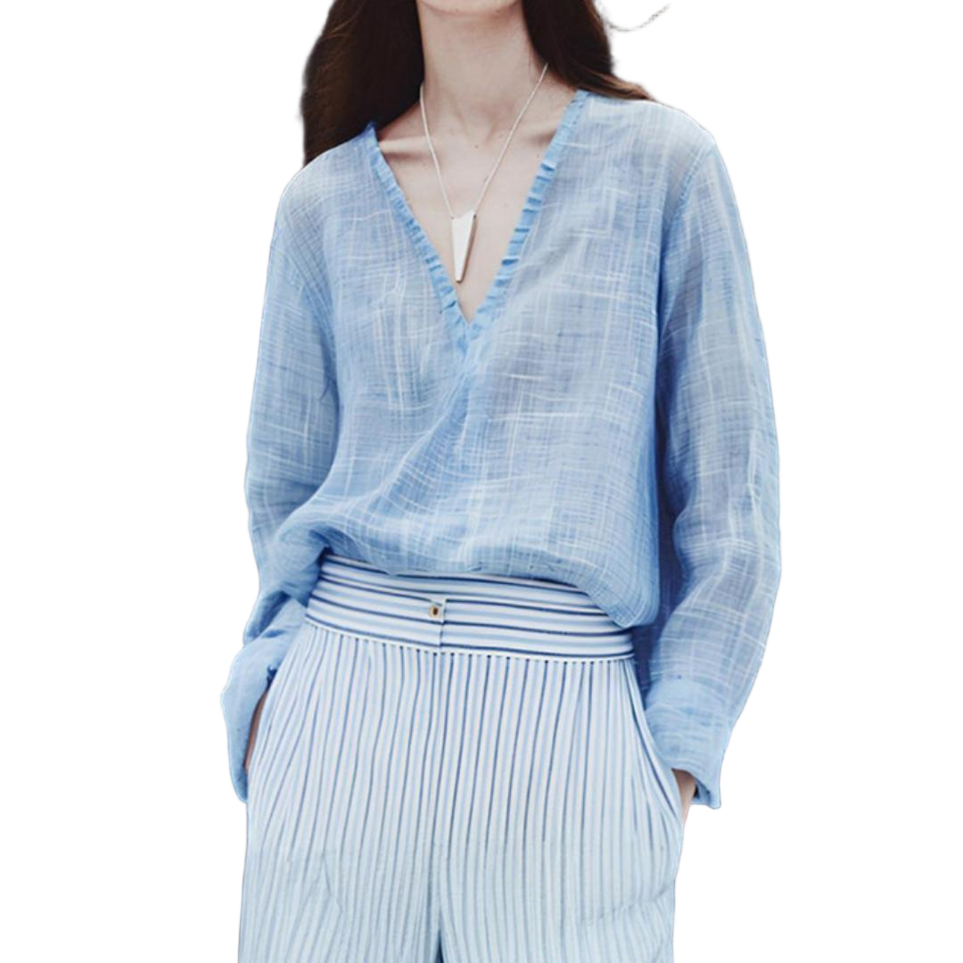 Oversized Lightweight V-Neck Linen Blouse - view 3