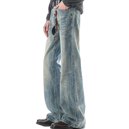 Vintage Wash Flare Baggy Denim Pants - view 3