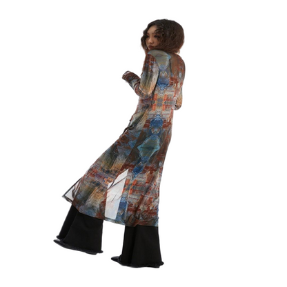 Oil Painting Print Sheer Longline Kimono Cover-Up - view 4