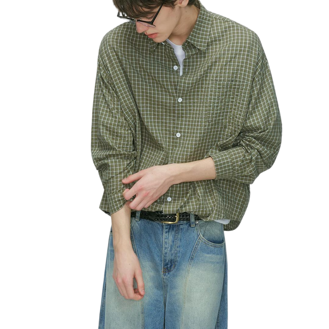 Blue Gingham Long Sleeve Button Down Shirt - view 3
