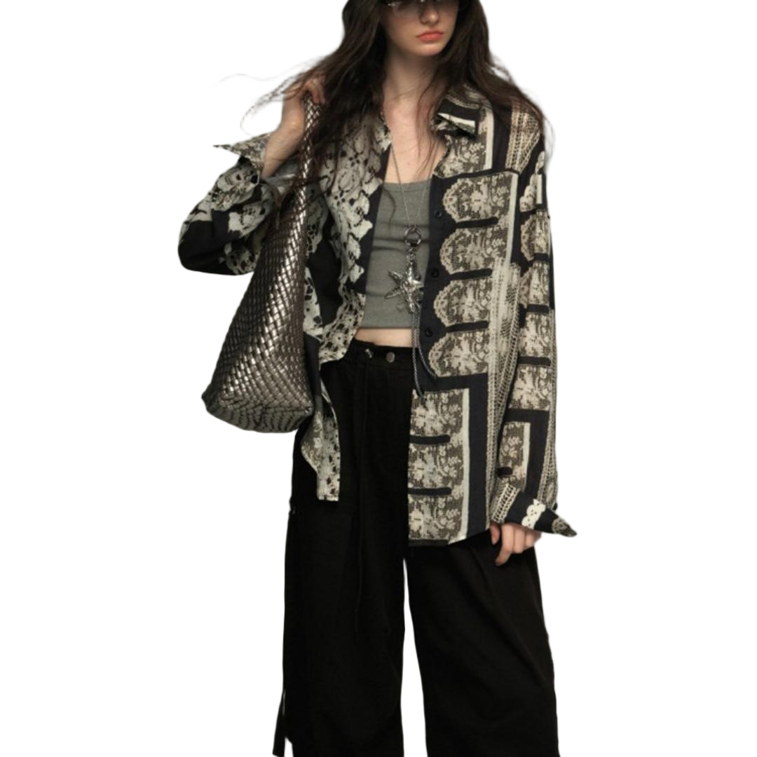 Lace Detail Oversized Linen Blend Shirt - view 4
