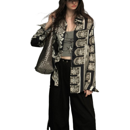 Lace Detail Oversized Linen Blend Shirt - view 4
