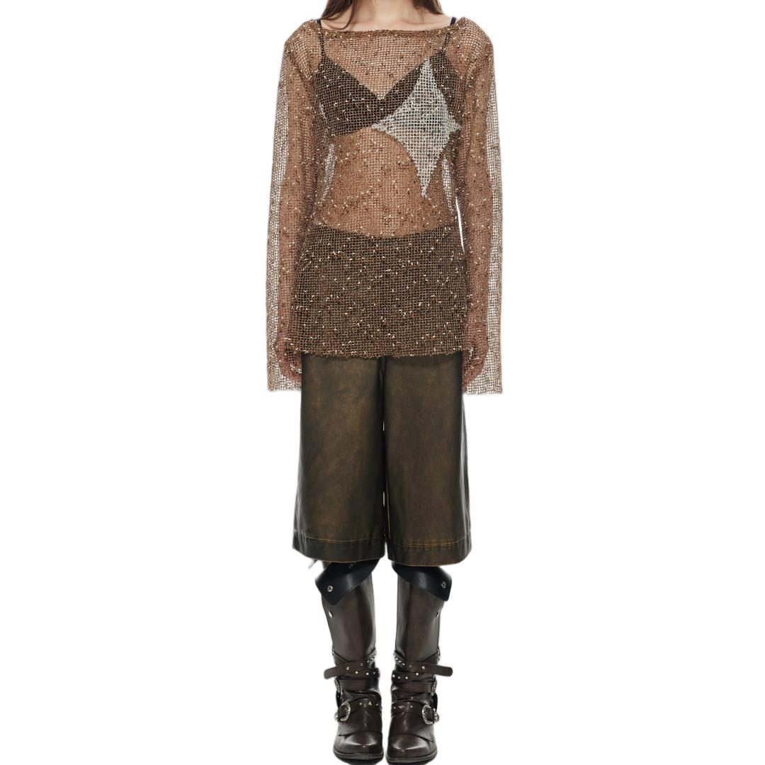 Star Cut-Out Oversized Mesh Top - view 4