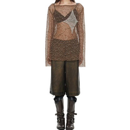 Star Cut-Out Oversized Mesh Top - view 4