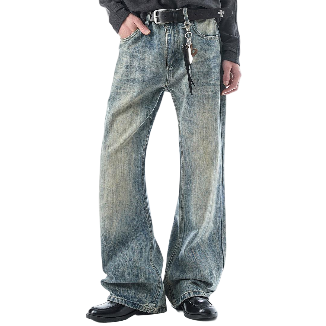 Vintage Wash Flare Baggy Denim Pants - view 4