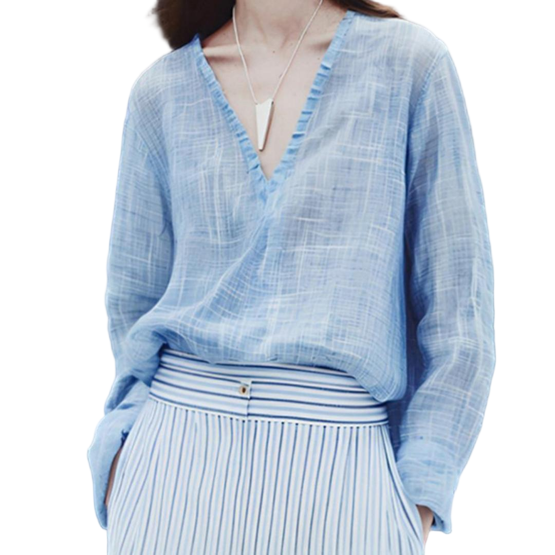 Oversized Lightweight V-Neck Linen Blouse - view 4