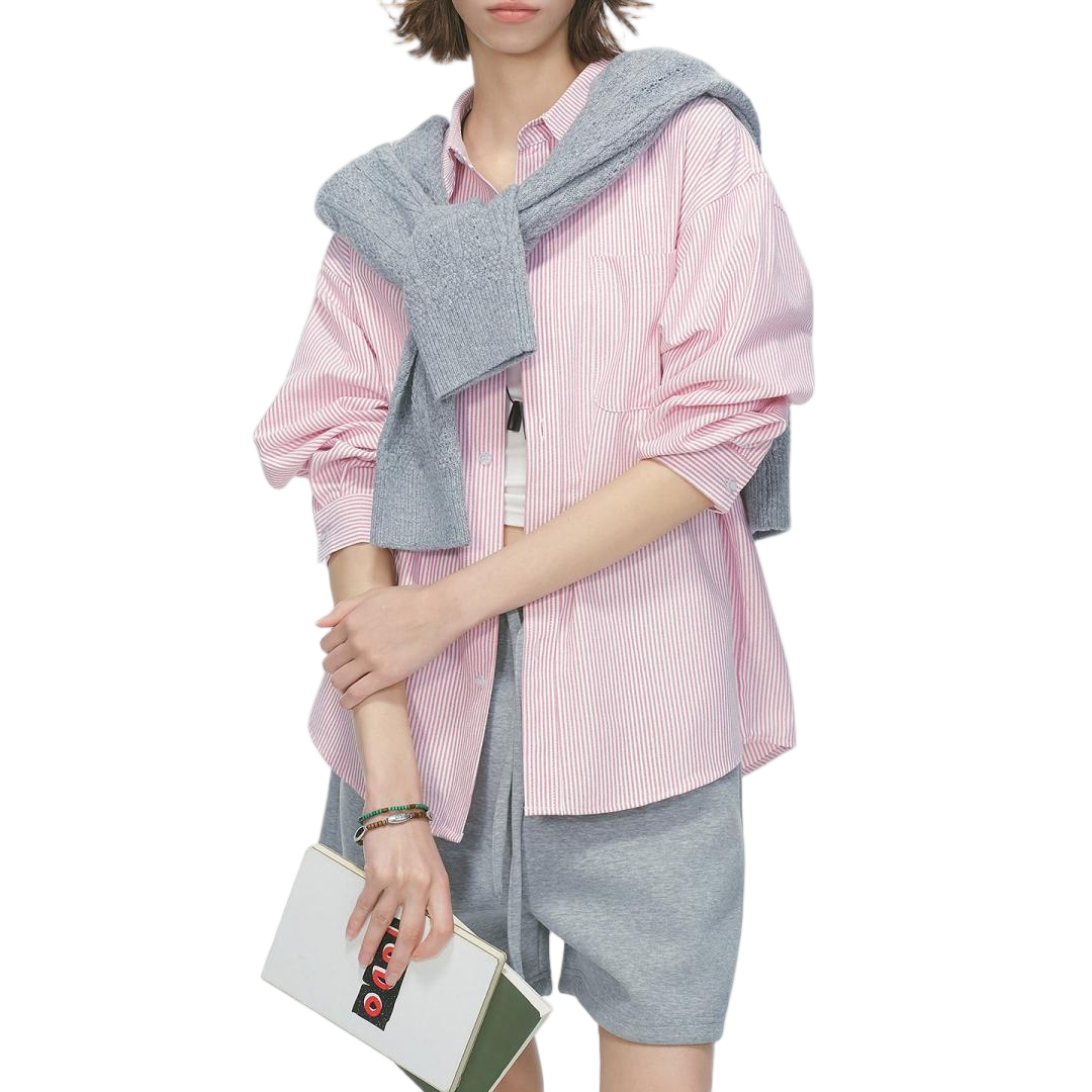 Pink Stripe Relaxed Fit Button Down Shirt - view 4
