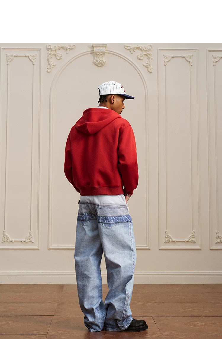 Pearl Embroidered Zip Hoodie red back view