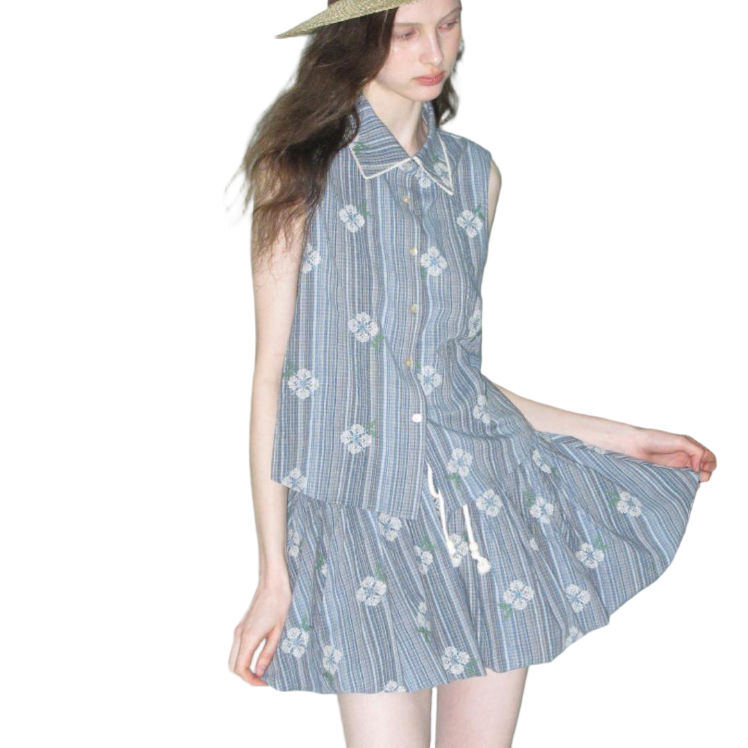 Vintage Cross Stitch Cotton Smocked Waist Midi Dress Set - view 4