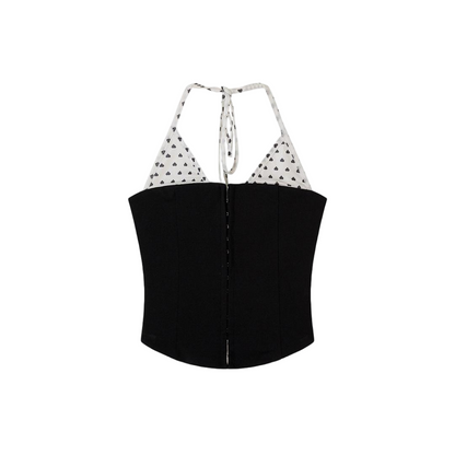 Heart Print Halter Neck Corset Lacing Peplum Top - view 4