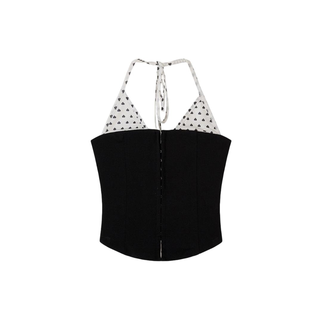 Heart Print Halter Neck Corset Lacing Peplum Top - view 4