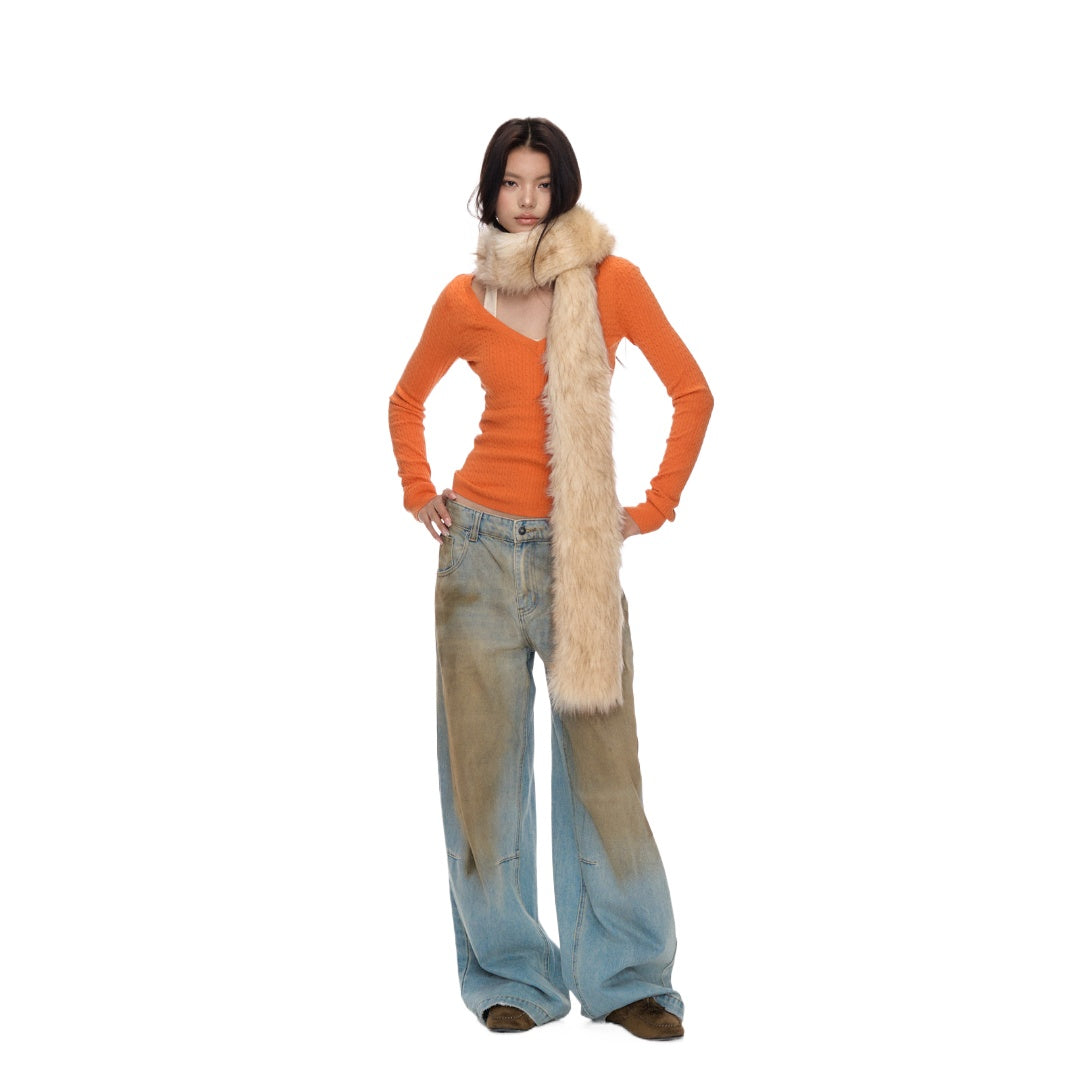 V-Neck Cable Knit Base Layer Top