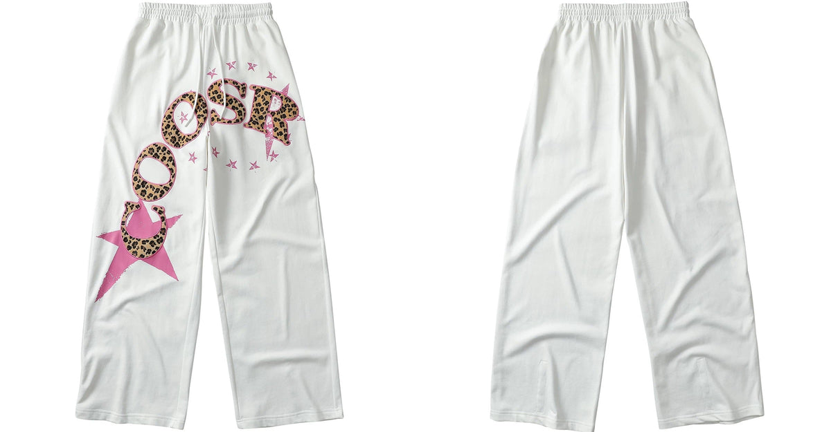 Graphic Star Embroidered Sweatpants white front and back