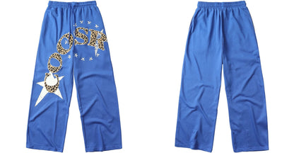 Graphic Star Embroidered Sweatpants blue front and back