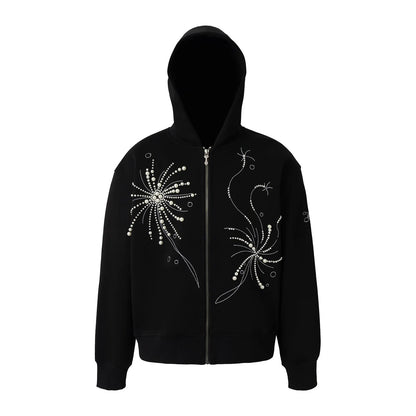 Pearl Embroidered Zip Hoodie black product flat