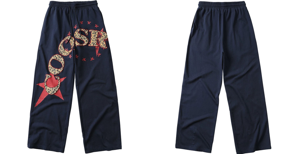 Graphic Star Embroidered Sweatpants navy front and back