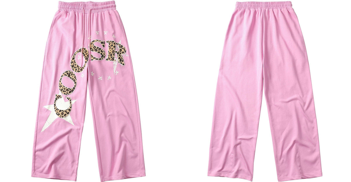 Graphic Star Embroidered Sweatpants pink front and back