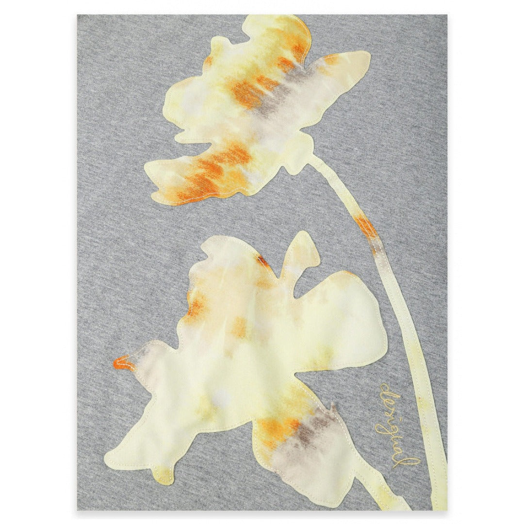 Gray Floral Applique Casual Slim T-Shirt