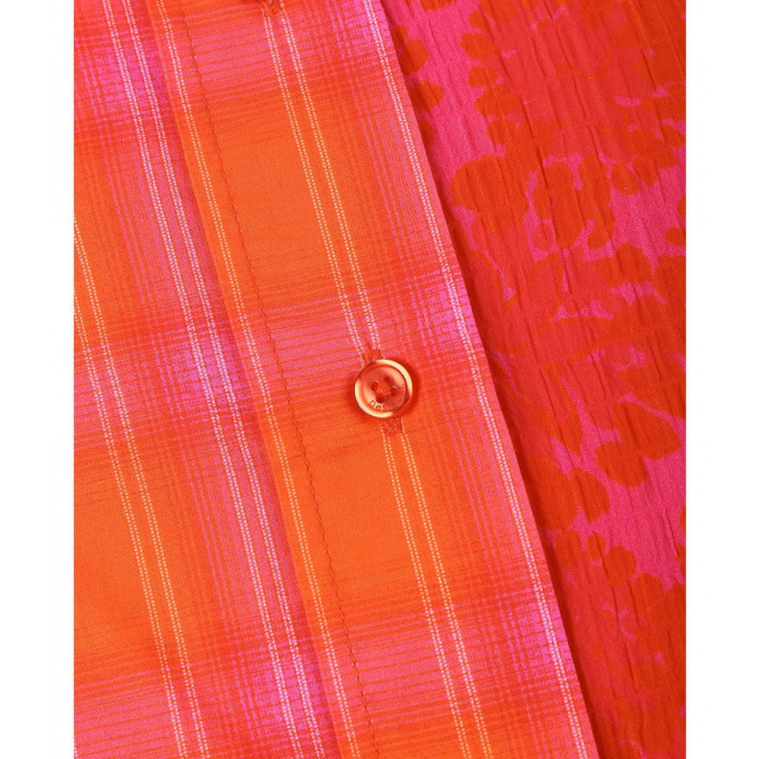 Loose Fit Plaid Patchwork Printed Shirt