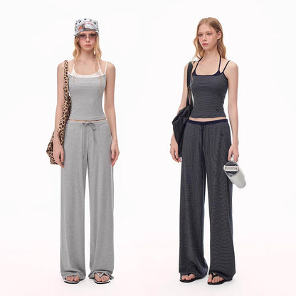 Tie-Front Stripe Cami and Wide-Leg Pants Lounge Set - view 4