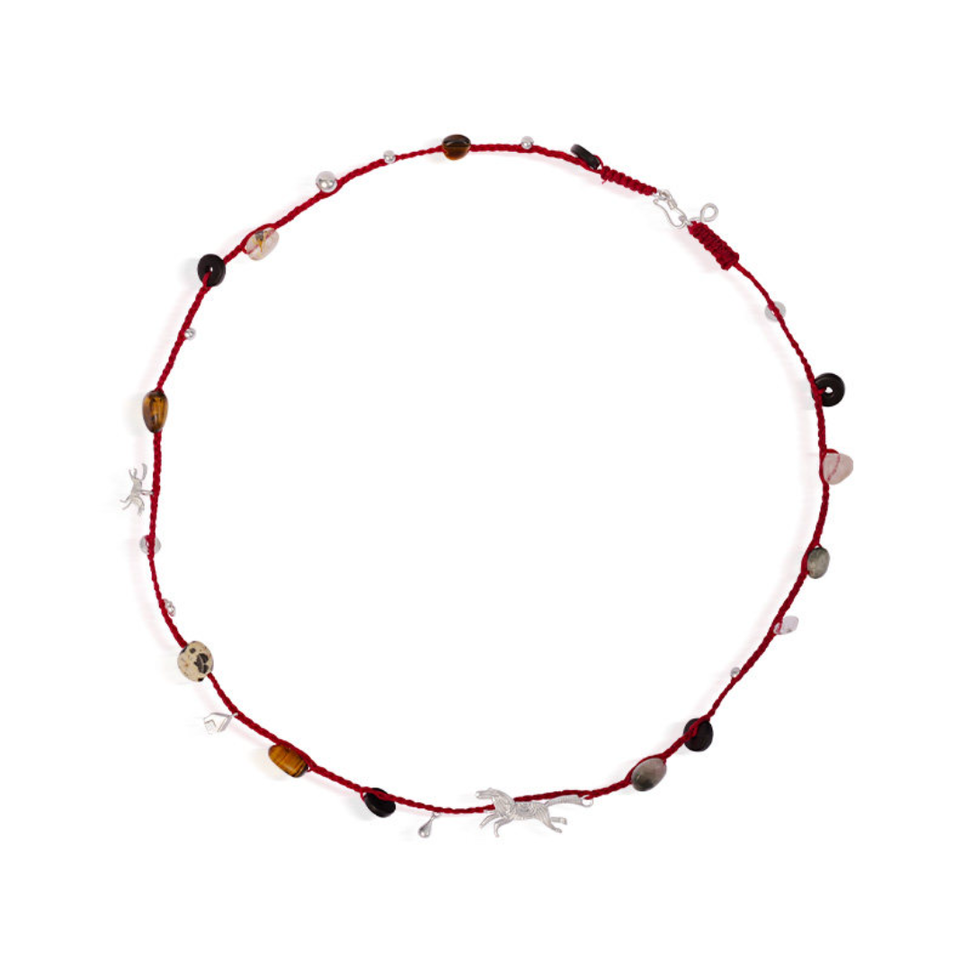 Log Cabin Pony Red Cord Necklace & Bracelet