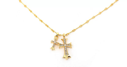 24K Gold-Plated Double Cross Crystal Necklace