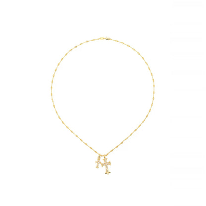 24K Gold-Plated Double Cross Crystal Necklace