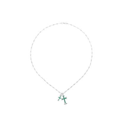 24K Gold-Plated Double Cross Crystal Necklace