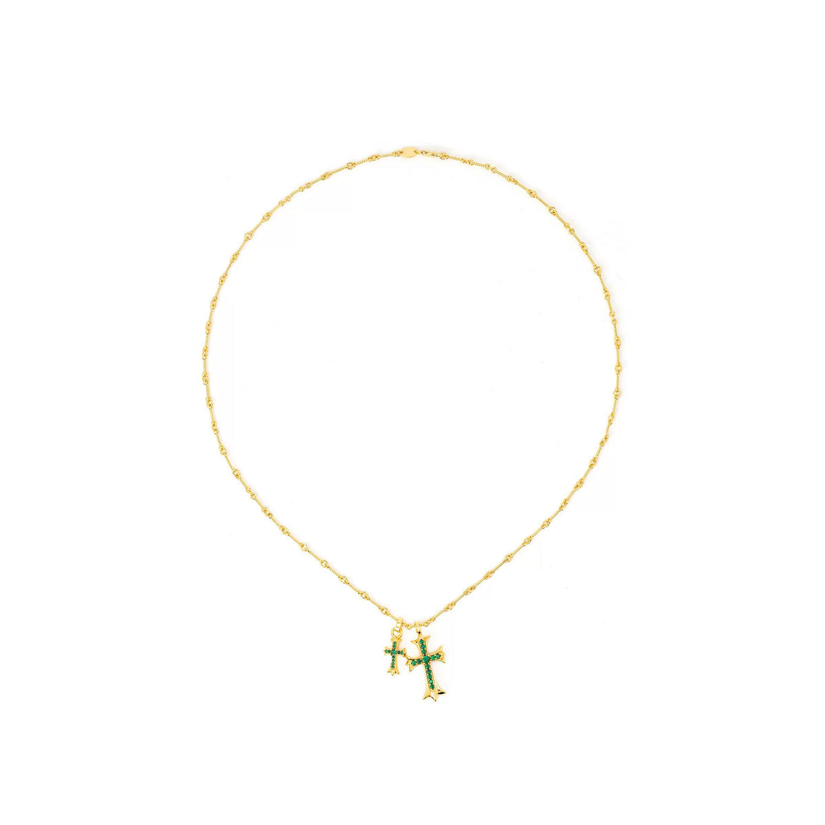 24K Gold-Plated Double Cross Crystal Necklace