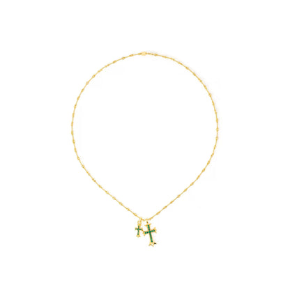 24K Gold-Plated Double Cross Crystal Necklace