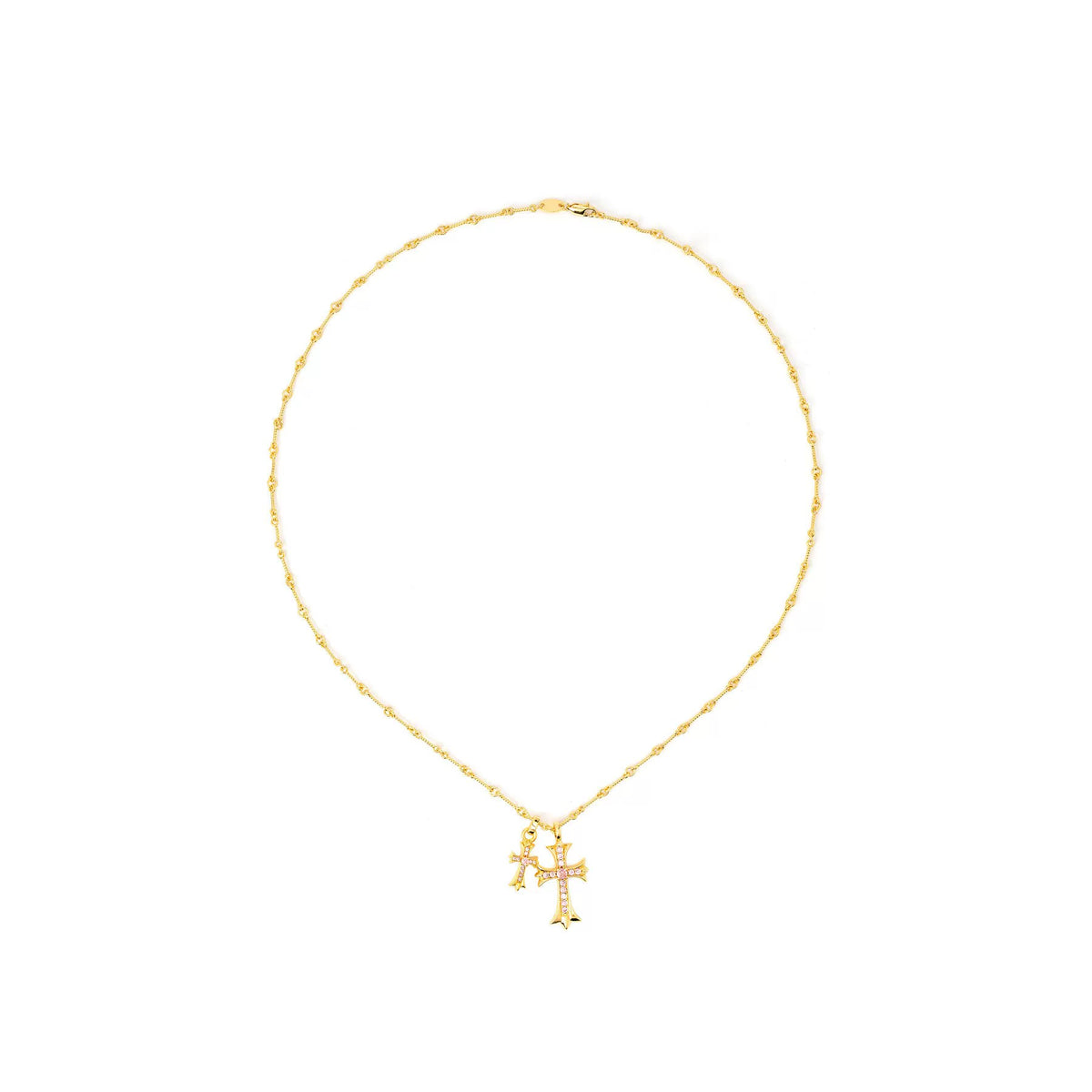 24K Gold-Plated Double Cross Crystal Necklace