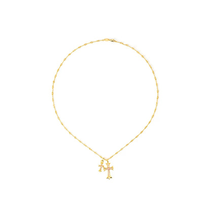 24K Gold-Plated Double Cross Crystal Necklace