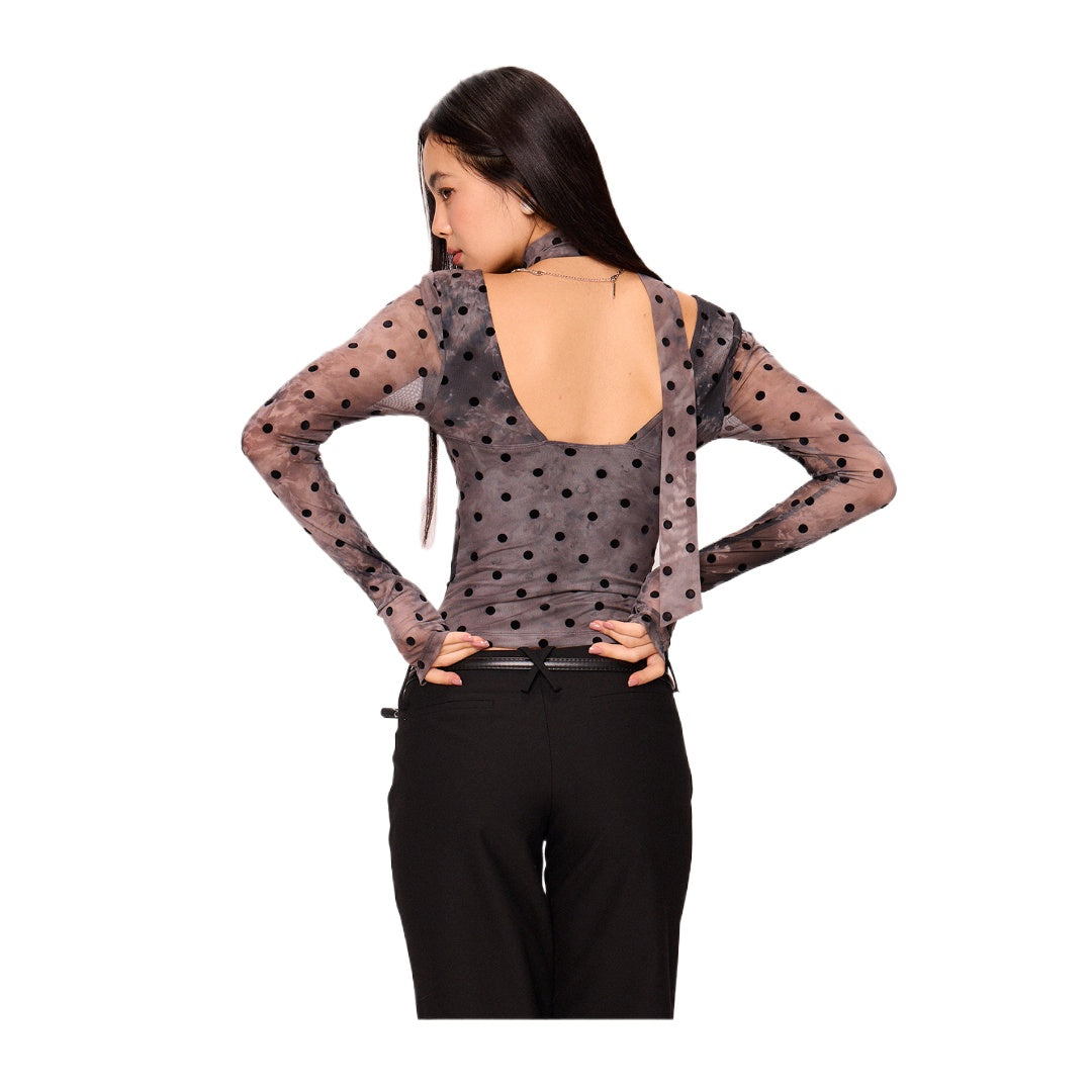 Polka Dot V-Neck Long Sleeve Top