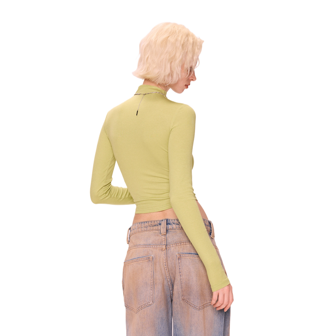 Cropped High Neck Long Sleeve Top
