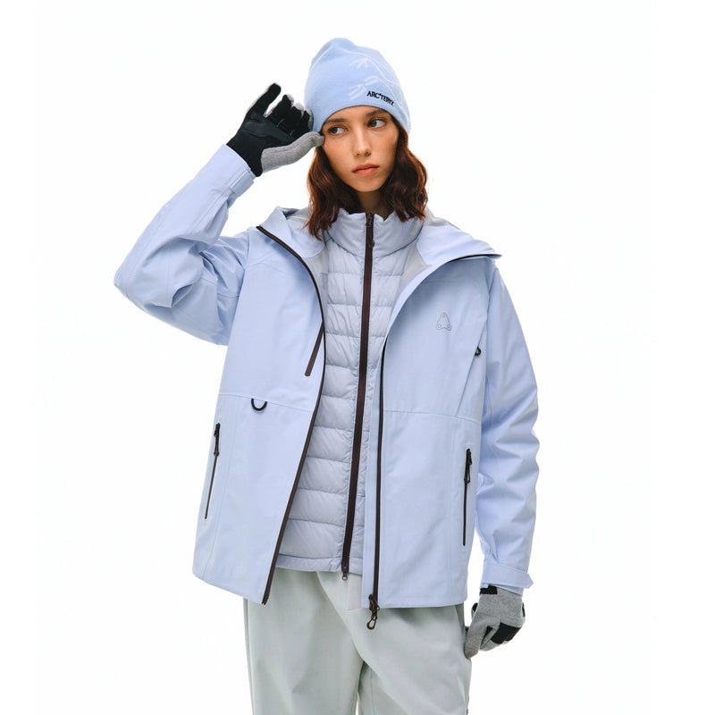 Women's color block storm jacket outfit - 3 in 1 ski waterproof pants goggles winter