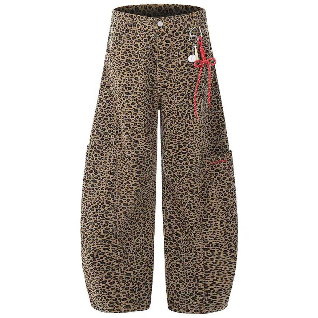 Unisex Leopard Print Statement Wide-Leg Scimitar Pants
