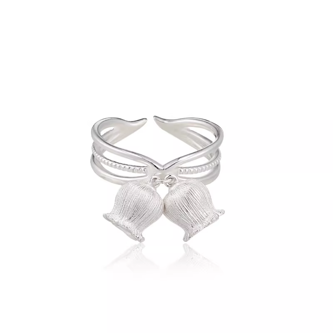Twin Bell Ring & Crystal Teardrop Ring